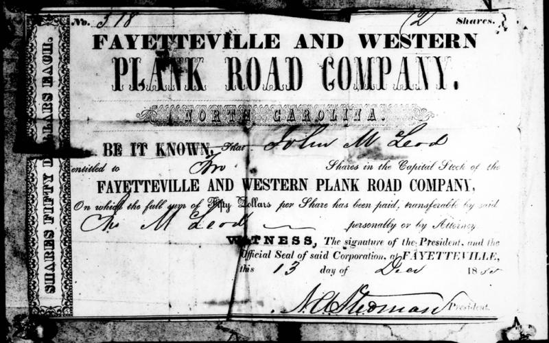 Plank Road Company share certificate